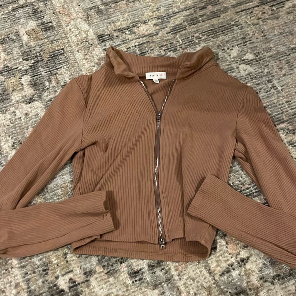 Double-zip long sleeve fitted top size M